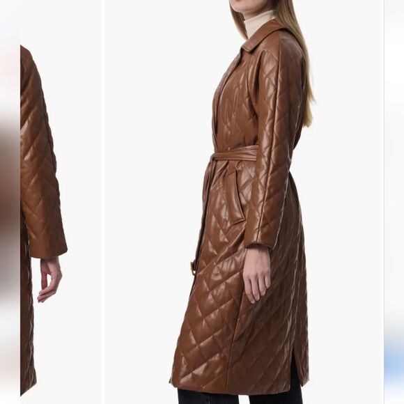 Faux Leather Trench Coat,XS - Picture 3 of 4